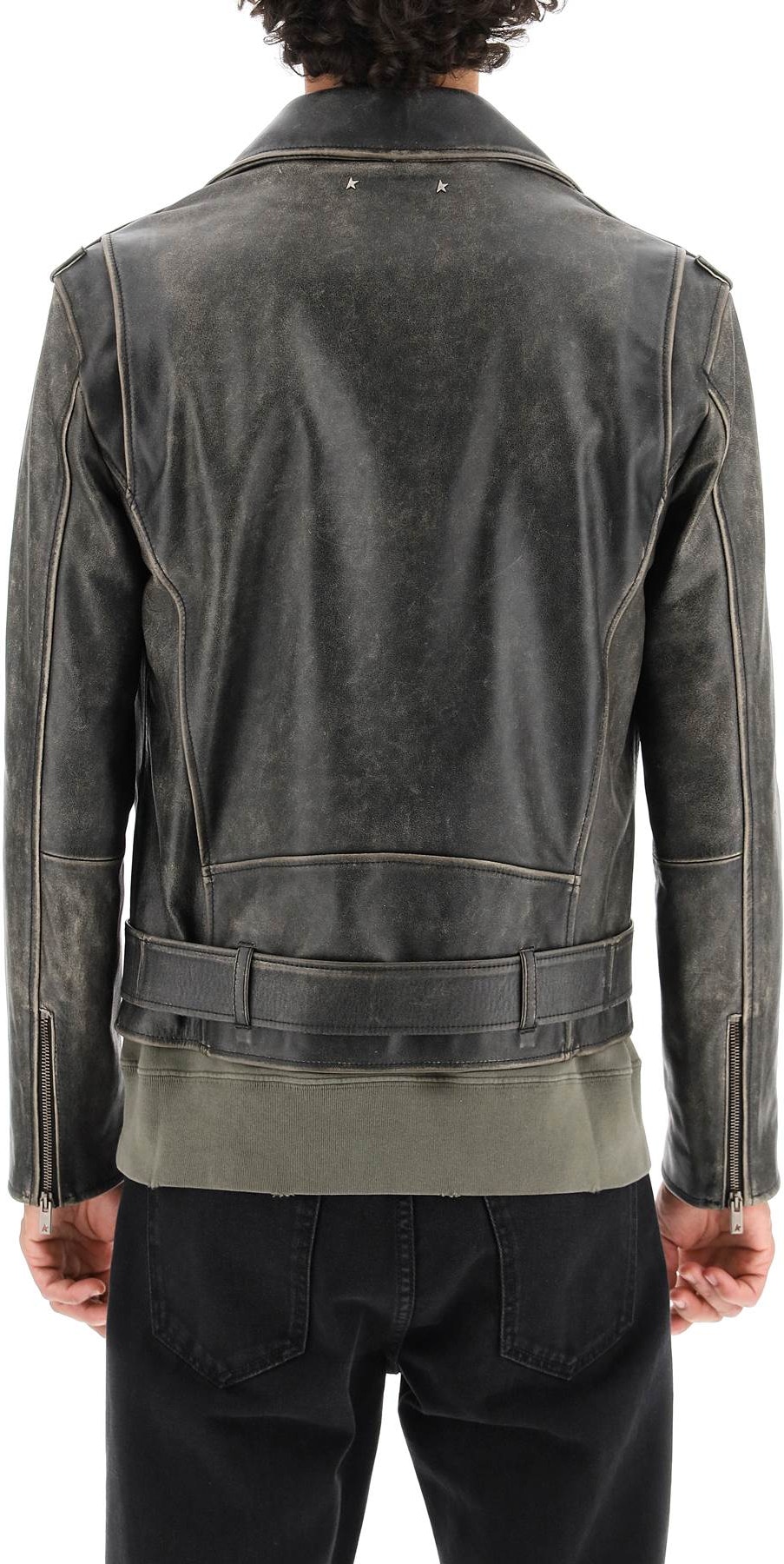 Golden Goose - Men's Biker Jacket in Distressed Leather, Man, Size: 52