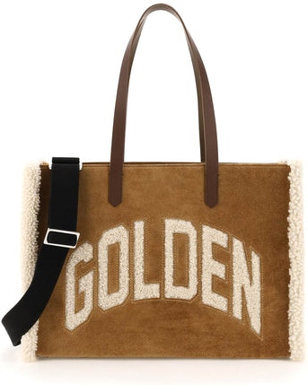 CAMEL GOLDEN GOOSE  CALIFORNIA EAST-WEST BAG WITH SHEARLING DETAIL