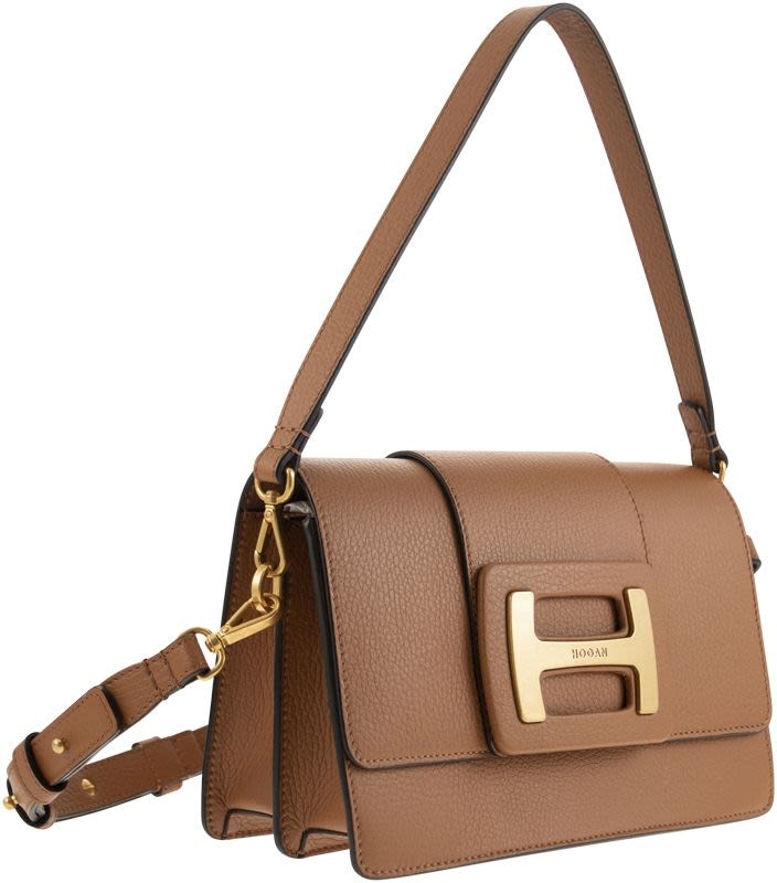 Hogan - H bag Shopping - Cognac colored shopping bag in grained leather  with flap with magnetic logo H, for women