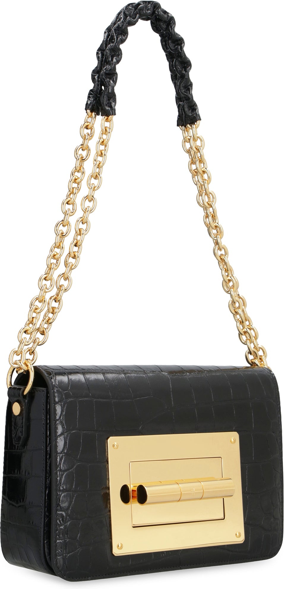 Black Tom Ford Shiny Stamped Crocodile Leather Natalia Mini Shoulder Bag  (L0826LCL150G_1N001) | LOZURI
