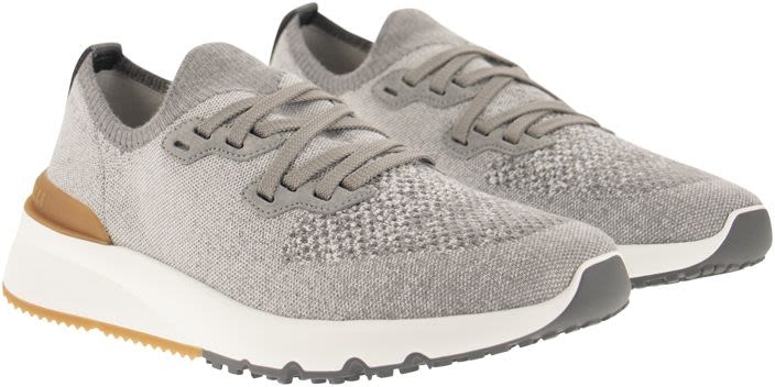 Cotton Knit Sneakers in Grey - Brunello Cucinelli