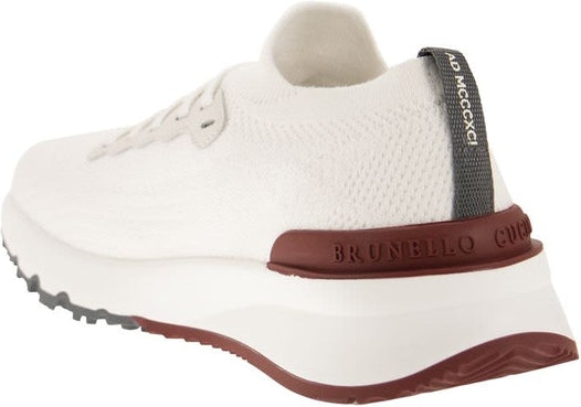 Brunello Cucinelli, Cotton Knit and Semi-Polished Calfskin Runners, Grey, 44