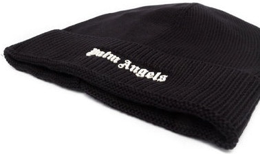 Black PALM ANGELS LOGO-LETTERING KNITTED BEANIE