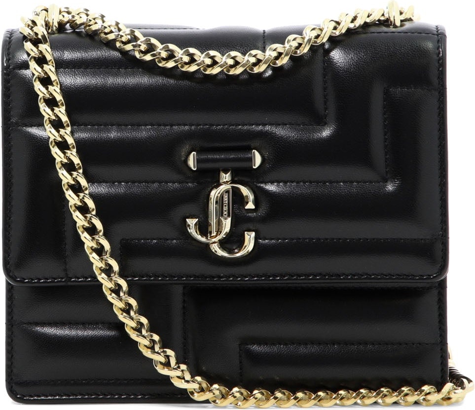Jimmy Choo Varenne Metallic Patent Wallet with Chain Strap Gold