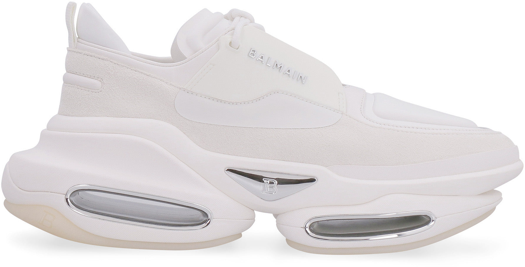 White Balmain B-Bold Low-Top Sneakers (YM1VI277TRPN.0FA) | LOZURI